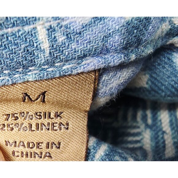 Tasso Elba Island Sz Medium Mens Blue Floral Silk Linen Blend Short Sleeve Shirt - Picture 5 of 9